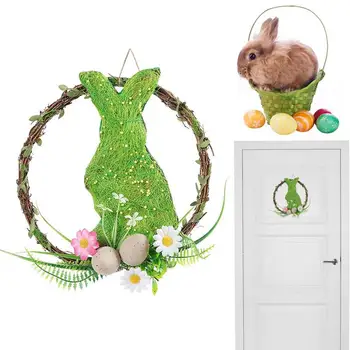 Венок с пасхальным кроликом, Цветочный Весенний венок с кроликом, Весенний Дверной венок с пастельными яйцами, Кролик в пасторальном стиле для фасада