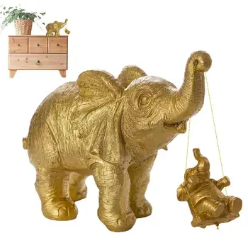 Золотая статуэтка слона, статуэтки мамы и слоненка, Статуэтка домашнего декора, статуэтки слонов Для книжной полки, гостиной, офисного стола