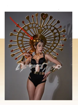 Оригинальный атмосферный золотой светодиодный головной убор с любовной резьбой gogo costume bar exotic sexy ds