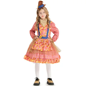 Платье-пугало, костюмы на Хэллоуин для детей, детские костюмы для косплея, цирковой клоун, платье в стиле пэчворк, карнавальная вечеринка