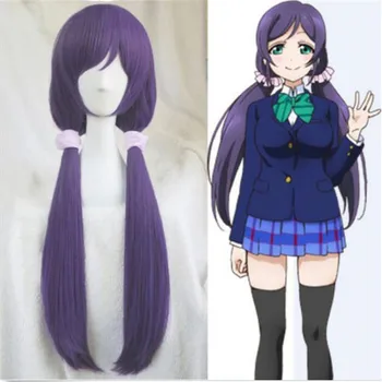 Высококачественное аниме LoveLive! Парики Love Live Nozomi Tojo на Хэллоуин, синтетические волосы, длинный фиолетовый костюм для косплея, Парик, Розовые ленты для волос
