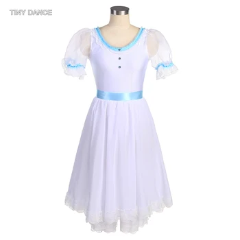 Длинные балетные пачки с пышными рукавами, белый бархатный лиф с голубой лентой на талии, романтическая юбка-пачка с креплением 23150