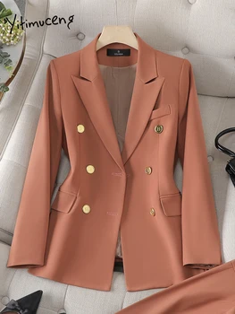 Yitimuceng 2023, элегантный однотонный формальный блейзер, куртка для женщин, осень-зима, Новая Корейская мода, Повседневные офисные пальто с длинным рукавом
