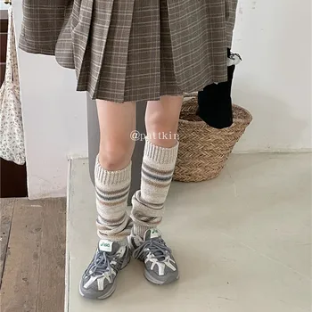 Женские носки средней длины в японскую полоску, вязаные универсальные перчатки Hot Girl, весенне-осенний комплект для ног
