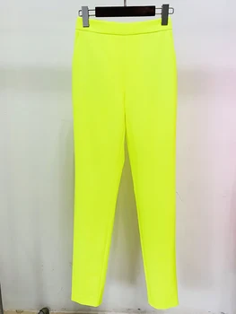 ХАЙ-СТРИТ, новейшие дизайнерские модные брюки 2023 года, женские модные брюки-карандаш флуоресцентного желтого цвета