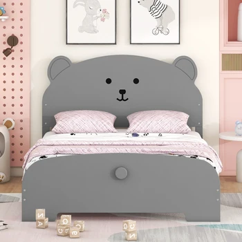 Уникальная кровать в натуральную величину, деревянная кровать-платформа с изголовьем и изножьем в форме Медведя, прекрасная кровать, удобная для детской спальни