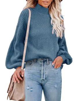 Популярные женские свитера оверсайз с высоким воротом, плотный повседневный пуловер с длинным рукавом, свободный джемпер с напуском, топы-джемперы с напуском