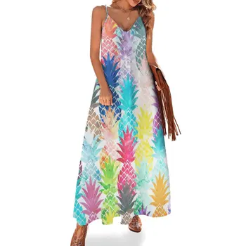 Гавайский ананасовый узор, тропическое Акварельное платье без рукавов, милое платье, праздничный наряд для женщин