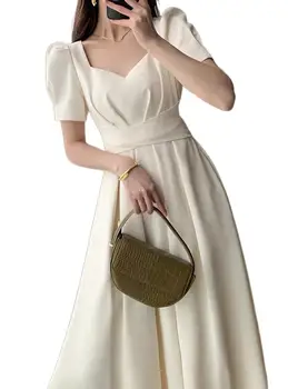 2023 Женская одежда, сшитая на заказ с квадратным вырезом, облегающее платье 0730