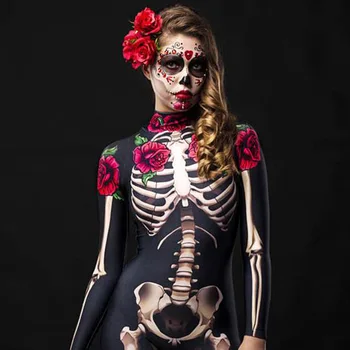 Женщины девушки Косплей Скелет Роза Сексуальное боди Комбинезон Призрак Комбинезон Вечеринка Карнавал Страшный костюм Хэллоуин Подходящие наряды