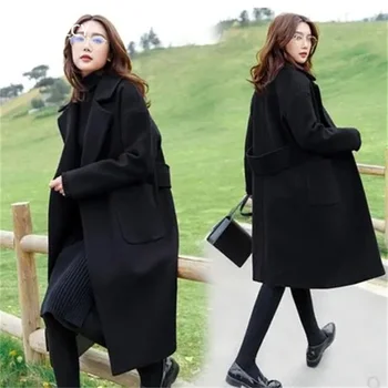 Высококачественные шерстяные пальто Dragon Phoenix большого размера, осень-зима, с добавлением хлопка, утепленная шерстяная куртка, женское черное пальто 4XL