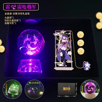 Аниме-игра Genshin Impact Фигурка-закладка Хрустальный шар Коллекция Kazuha Yae Miko Tartaglia Xiao Подарочная коробка с подсветкой