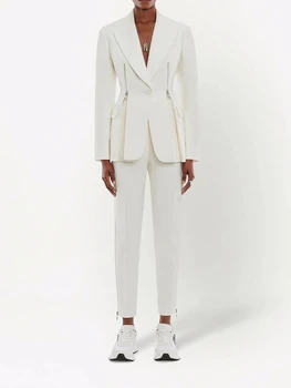 Высококачественные новейшие дизайнерские комплекты модных пиджаков 2023 года, женский блейзер с застежкой-молнией на одну пуговицу, брючный костюм с разрезом