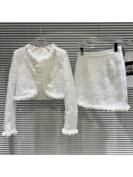 ХАЙ-СТРИТ, новейшая мода, взлетно-посадочная полоса 2023, комплект костюмов, женская яркая шелковая куртка с 3D цветочным краем, комплект юбок