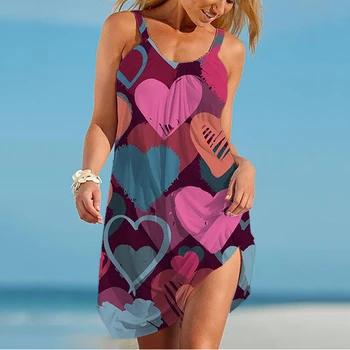 Уличное повседневное женское летнее платье Love 3D Printing Dress, новое высококачественное модное темпераментное платье, Гавайское вечернее платье