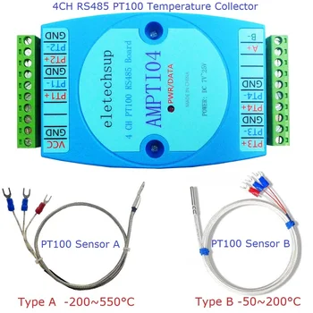 4CH -40 ~ 300 Градусов Цельсия PT100 RTD Датчик температуры Коллекторный модуль RS485 Аналоговое считывание Modbus RTU PLC Расширительная плата