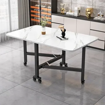 Простой обеденный стол в домашнем стиле, современная кухня, прямоугольный стол на колесиках, дом для сдачи в аренду небольшой квартиры