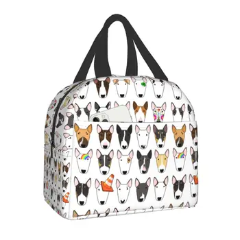 Утепленная сумка для ланча с повторяющимся рисунком собаки-бультерьера для женщин, водонепроницаемая сумка для ланча с термоохлаждением для животных, коробка для школьных продуктов для детей