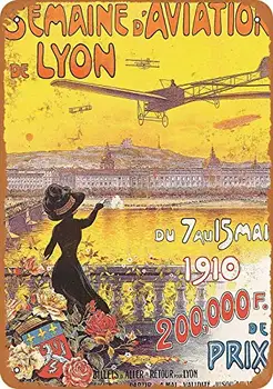 Металлическая вывеска Patisaner из алюминия - Авиационная выставка 1910 года в Лионе, Франция - Ржавый вид, 8x12 дюймов