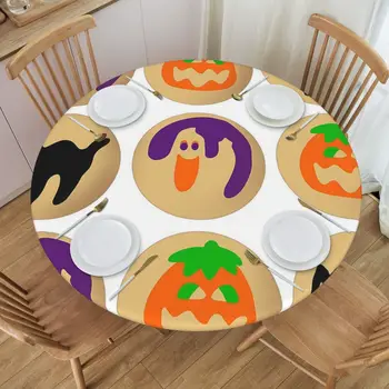Круглый стол с сахарным печеньем на Хэллоуин, Скатерть из мягкого волокна, Защищающая стол с эластичным ремешком
