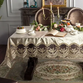 Европейская бархатная прямоугольная скатерть для обеденного журнального столика, Квадратная с кружевной обивкой для стула, набор украшений для дома с шампанским