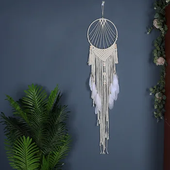 Гобелен Макраме в стиле бохо Ручной работы, настенный Бежевый гобелен из хлопчатобумажной веревки с кисточками для гостиной, украшение дома на заднем плане