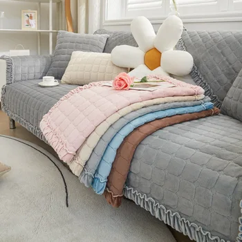 Зимняя Простая современная однотонная фланелевая диванная подушка Из мягкой ткани, короткий плюшевый чехол для дивана, Нескользящая подушка для стула