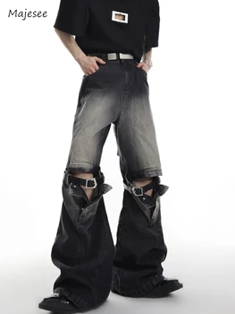 Джинсы мужские, выстиранные, винтажные, с дырками, во всю длину, шикарные осенние джинсовые брюки для бойфренда в американском стиле, новые джинсовые брюки для колледжа
