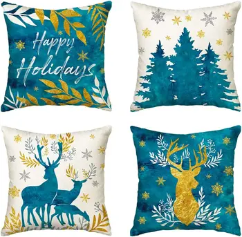 Зимние наволочки для рождественских подушек со снежинками, оленями, елкой, 18 x 18 дюймов, чехол для наволочек для зимних праздников