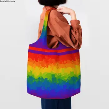 Милая Печать ЛГБТ Rainbow Pride Shopping Tote Bag Портативная Холщовая Сумка Через Плечо Для Покупок, Сумки Для геев И Лесбиянок, Сумки Для Фотографий, Подарки
