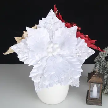 Украшение из белых искусственных цветов, сверкающий праздничный цветочный декор, Блестящие искусственные цветы на стеблях для праздничных венков