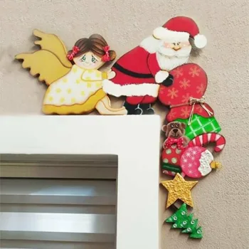 Санта Клаус Ангел Лось Рождественская Дверная рама Украшение Деревянная Рождественская дверь Угловой орнамент С Рождеством Декор Дома С Новым годом