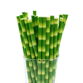 Зеленые бамбуковые Бумажные соломинки, С Днем Рождения, Свадебные Декоративные Принадлежности для тропических вечеринок, Соломинка для питья