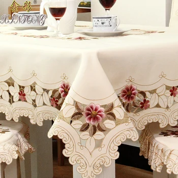 Роскошная вышитая круглая скатерть, покрывающая обеденный стол, свадебная скатерть, утолщенная роза, покрывающая стул