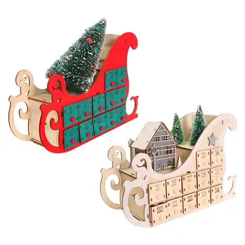 Рождественский календарь с орнаментом, Деревянные Адвент-календари с 24 выдвижными ящиками и светодиодной подсветкой, настольный календарь, рождественские украшения для праздников