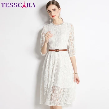 TESSCARA Женское Летнее Элегантное Белое кружевное платье Высокого качества Для свадебной коктейльной вечеринки Винтажный Дизайнерский Офисный Женский халат Vestidos