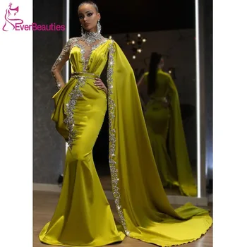 Русалка Атласные платья для выпускного вечера Саудовская Аравия Русалка Вечернее платье Роскошный Дубай Vestidos De Fiesta Elegantes Para Mujer с накидкой