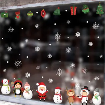 4 Стиля, Рождественская Статическая наклейка, Новогодняя Елка Санта Клауса, Снежинка, Украшение окна детской комнаты, детского сада.