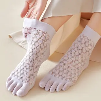 Впитывающие пот Эластичные носки из ледяной шелковой сетки, хлопчатобумажные бархатные носки с пятью пальцами, Женские чулочно-носочные изделия, тонкие носки, дышащие