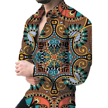 Мужская рубашка из полиэстера большого размера с длинным рукавом и пуговицами