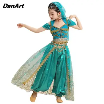 Модный детский костюм для танца живота Платье для девочек Платье принцессы Жасмин Индийский танец Очаровательное платье для танца живота