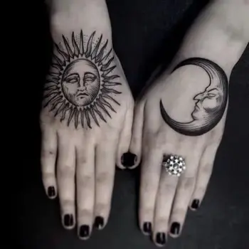 Наклейка с временной татуировкой Солнца и Луны, милые панковские поддельные татуировки на спине для женщин, фестиваль художественных татуировок, карнавал татуировок на теле, дешевые товары