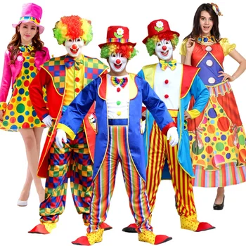 Хэллоуин Взрослый Забавный Цирковой Клоун Косплей Костюмы Карнавальная вечеринка Шоу С париком Обувь Губчатый нос Платье для мужчин Женщин