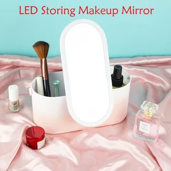 Светодиодное зеркало для макияжа, 3 цвета, Переносная туалетная коробка, Ящик для хранения, Зеркало с сенсорным экраном, USB Перезаряжаемое складное зеркало