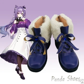 Genshin Impact Keqing Обувь для Косплея Аниме Игра Cos Меховые Сапоги Genshin Ke Qing Косплей Костюм Реквизит Обувь для Вечеринки на Хэллоуин