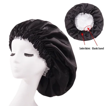 Однотонная атласная шапочка с широкими эластичными завязками Для ухода за длинными волосами Женская шапочка для ночного сна Шапочка для укладки волос Шелковая шапочка для душа