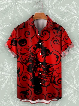 Мужская рубашка на Хэллоуин, летние топы с коротким рукавом и высоким качеством, Фестиваль призраков, Большие рубашки с тыквенными головами для мужчин 2023, Гавайский стиль