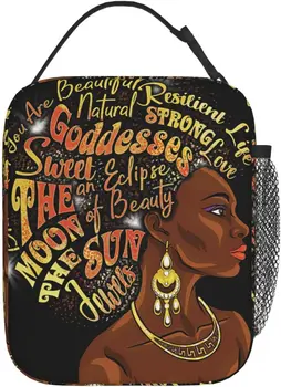 Afro Digital Bling Gold Goddesses Queen Сумка для ланча Портативная Изолированная сумка для ланча Многоразовая сумка-холодильник для женщин Мужчин взрослых для работы