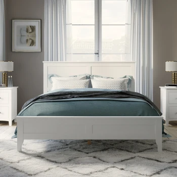 Современная белая кровать с каркасом из цельного дерева, двуспальная кровать, односпальная кровать в спальне, кровать для взрослых и кровать для подростков, мебель для спальни