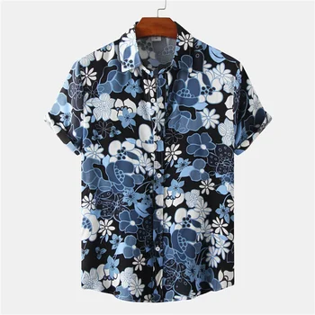 Мужские гавайские рубашки для мужчин с винтажными цветами, рубашка с коротким рукавом на пуговицах, camisa hawaiana hombre, Цветочная блузка, мужская одежда